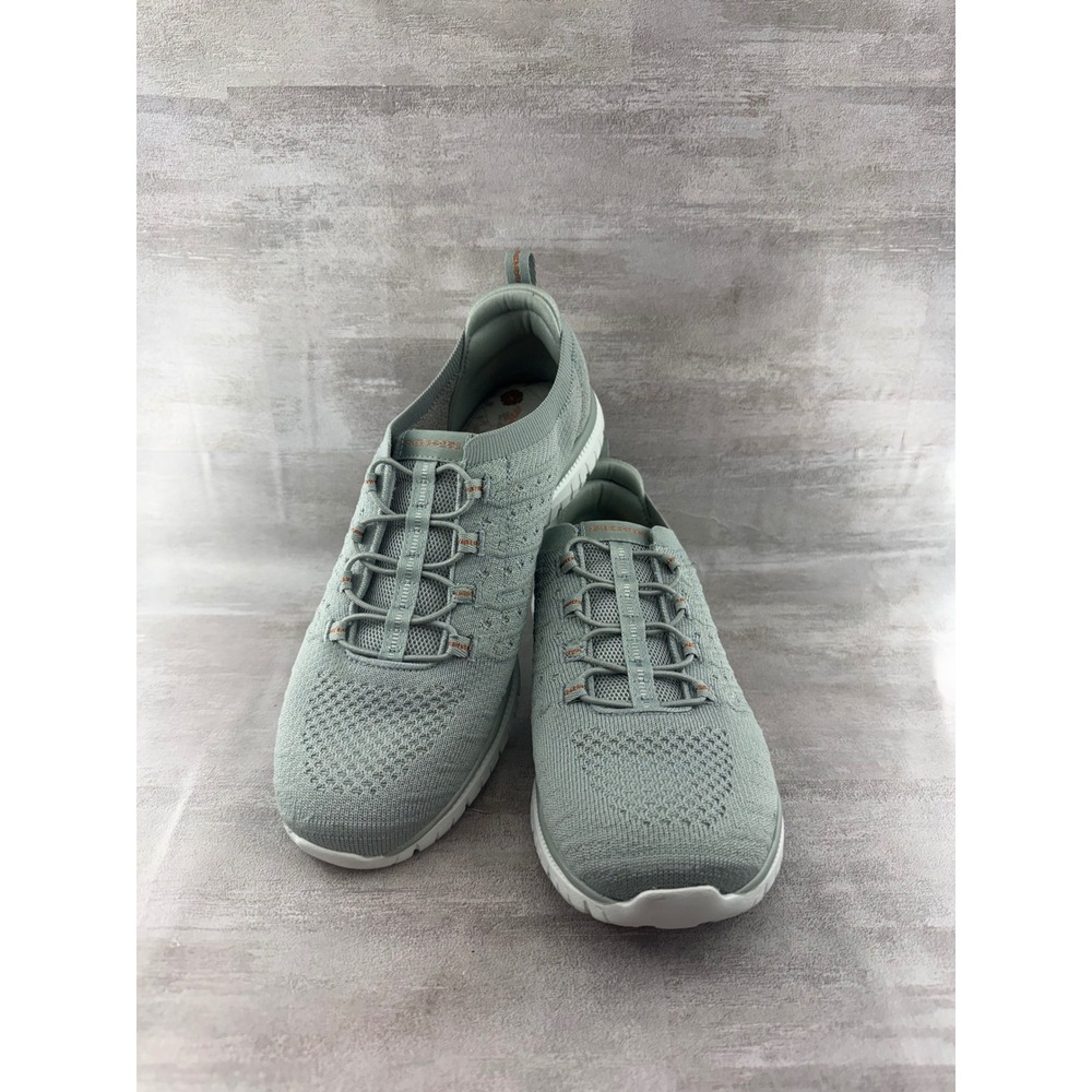 Skechers Women Sz 8.5 Sage Green Knit Bungee Slip On Walking Shoes 104723